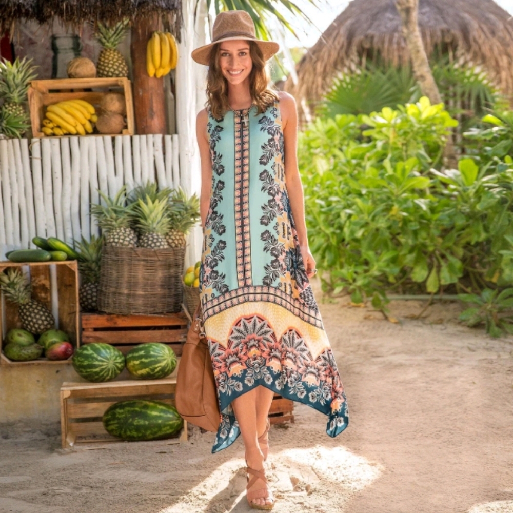 Sundance Enchanted Island Dress Size 10 Pullover Maxi Dress